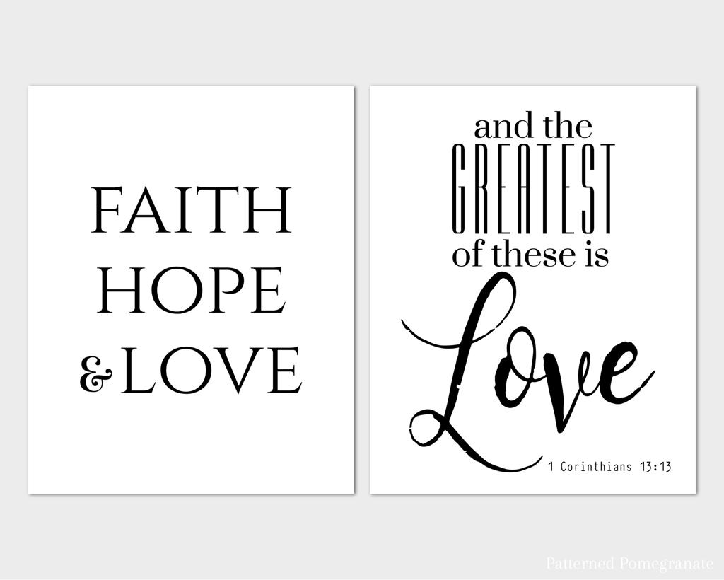 Patterned Pomegranate Printable Bible Verse Signs For Bedroom 1 Corinthians 13 13