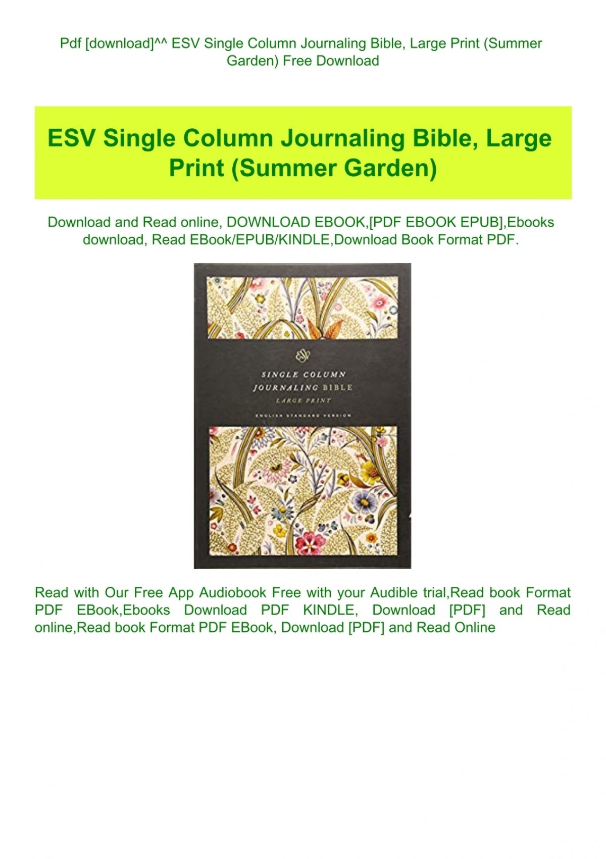 Pdf download ESV Single Column Journaling Bible Large Print Summer Garden Free Download
