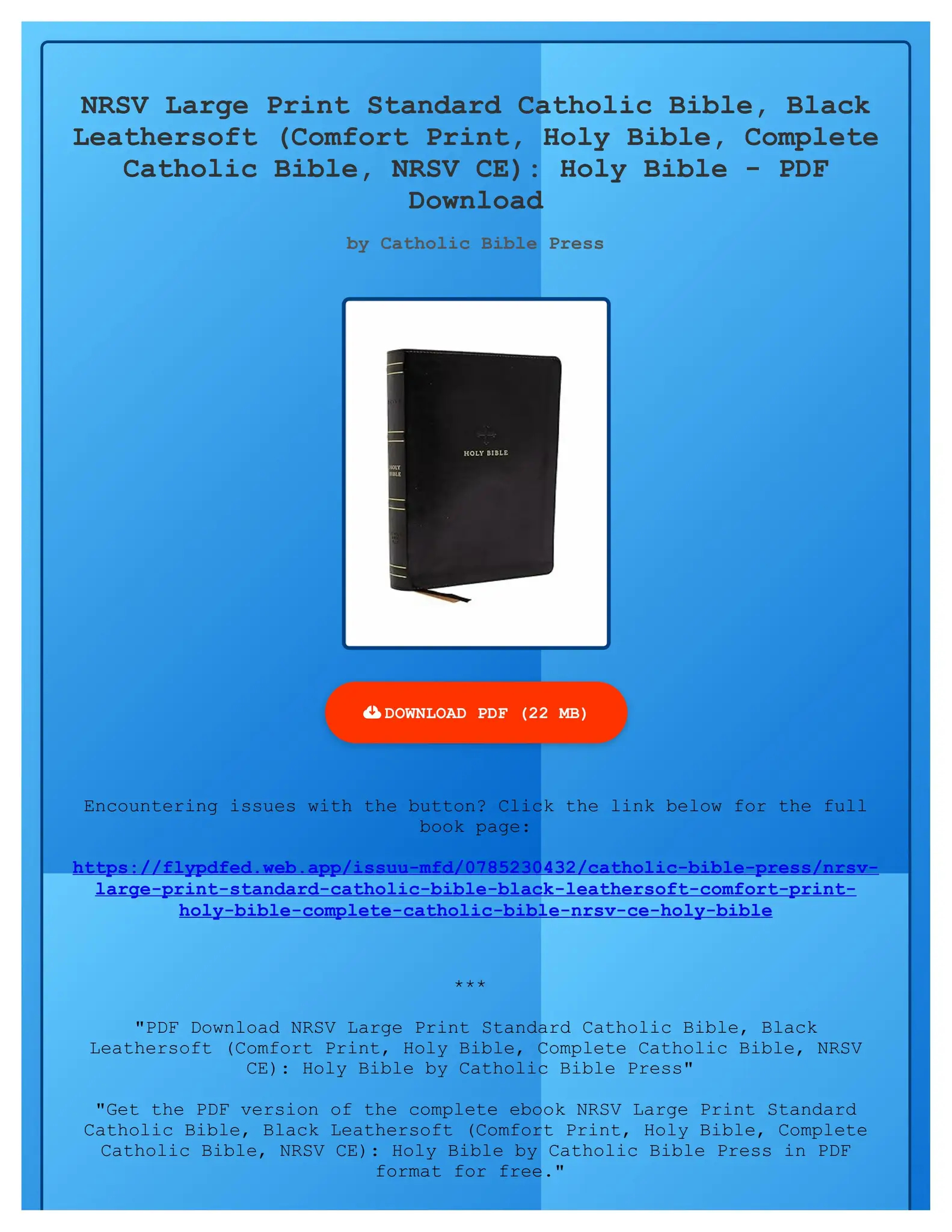 PDF Download NRSV Large Print Standard Catholic Bible Black Leathersoft Comfort Print Holy Bible By BinsIIny Issuu