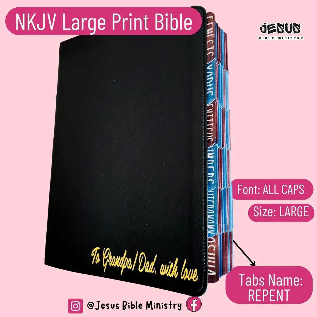 Personalized NKJV Bible Large Print Verse by verse Black Leathersoft Laminated Tabs Etsy