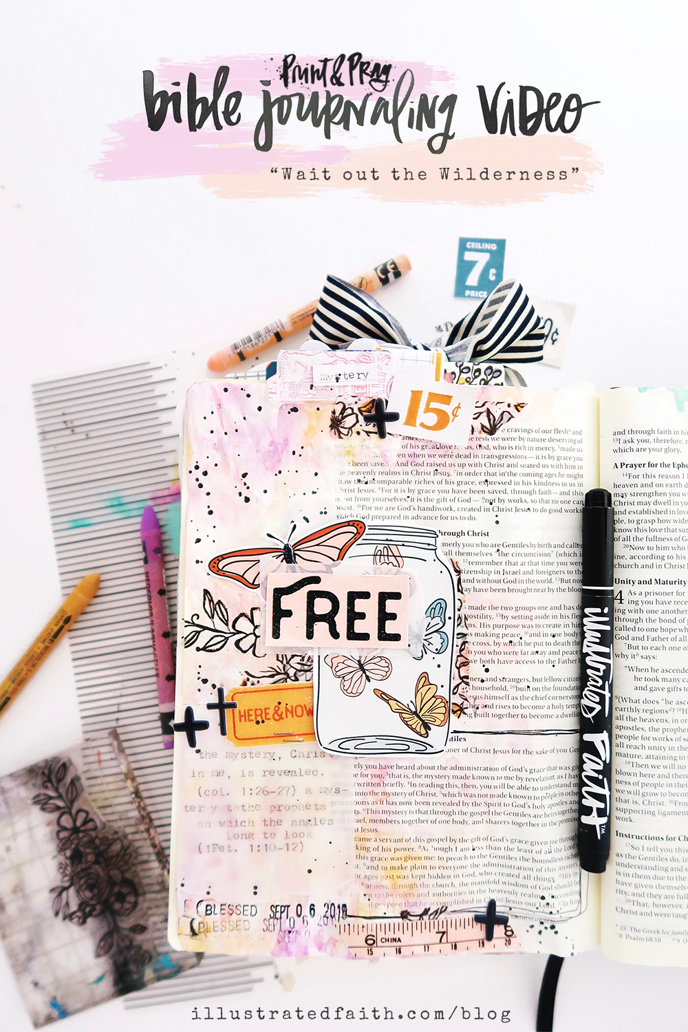 Print And Pray Bible Journaling Process Video Wait Out The Wilderness Ephesians 3 12 13 Illustrated Faith