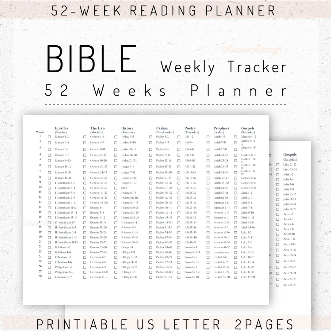 Printable Bible 52 week Reading Planner For 2024 2025 daily Journal Bible Reading Log Plan Bible Reading Tracker Bible Checklist b3 Etsy