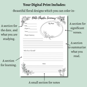Printable Bible Chapter Summary Print At Home Bible Journal Pages Bible Study Pages Bible Study Planner Adult Bible Coloring Page Etsy
