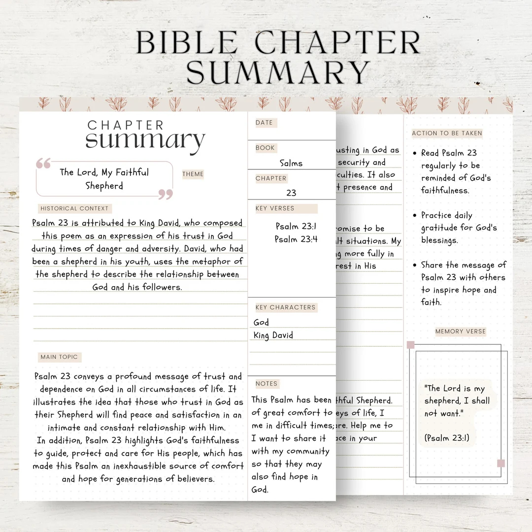 Printable Bible Chapter Summary Template Organize Your Bible Study With Style Etsy