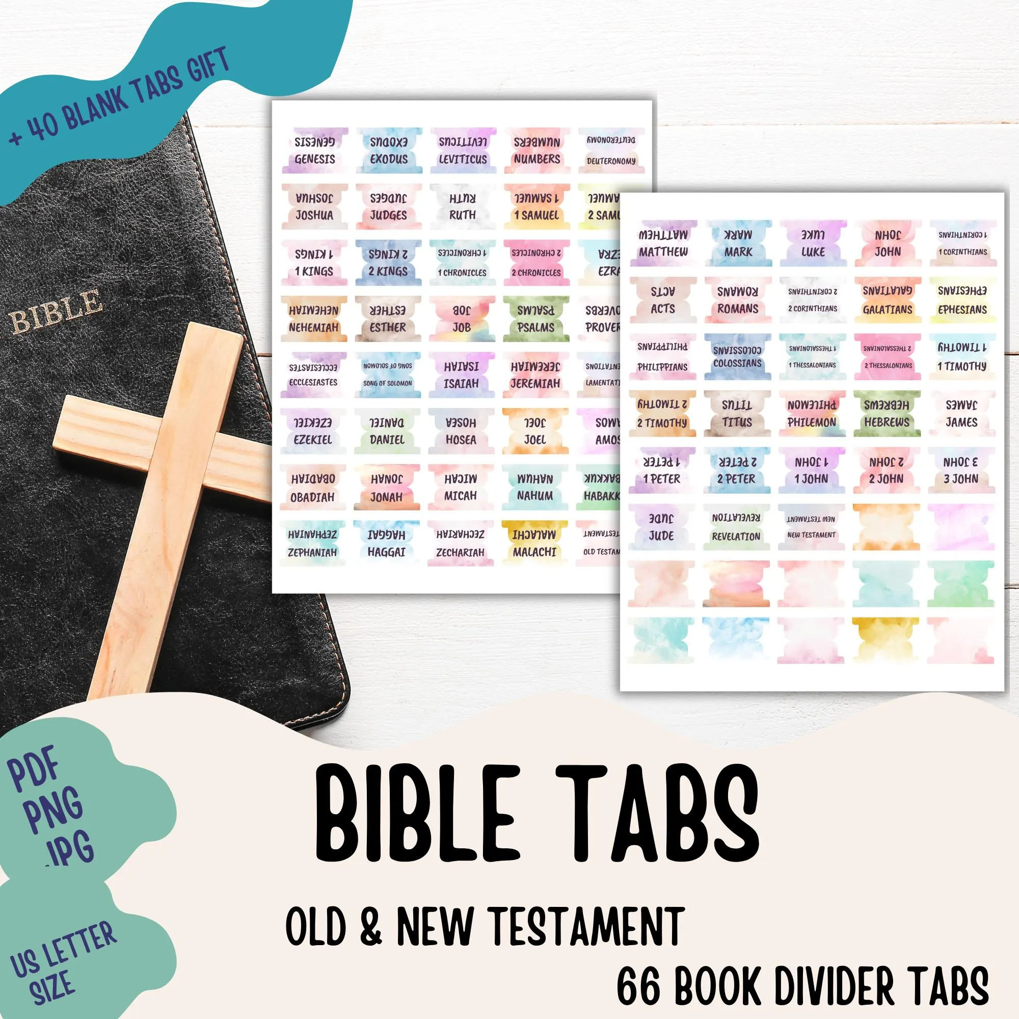 Printable Bible Divider Tabs Instant Download Watercolor Soft Bible Tabs Digital Bible Pdf Tabs Etsy