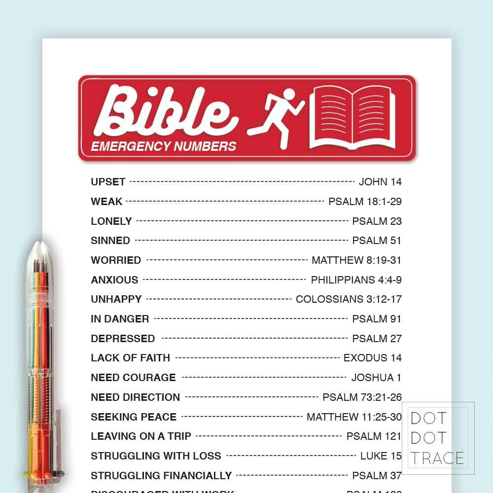 Printable Bible Emergency Numbers Chart Small Gift Ideas For Christian Families Friends Bible Search Guideline Bible Reading Reference Etsy