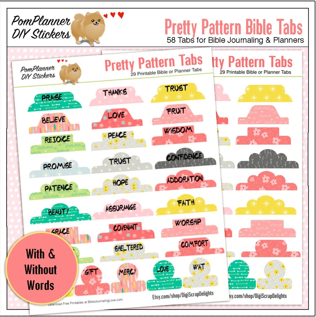 Printable Bible Journaling Tabs Pretty Pattern Planner Stickers digital Download Etsy