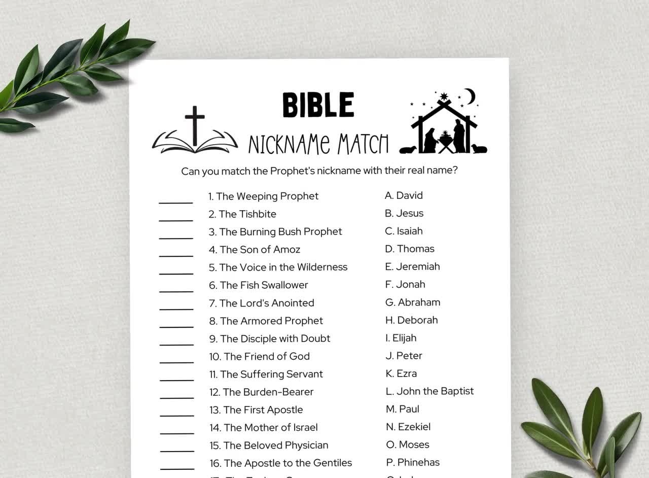 Printable Bible Nickname Matching Game Bible Games Fun Christian Youth Group Game Sunday School Church Study Activity For Kids Adults Etsy Israel