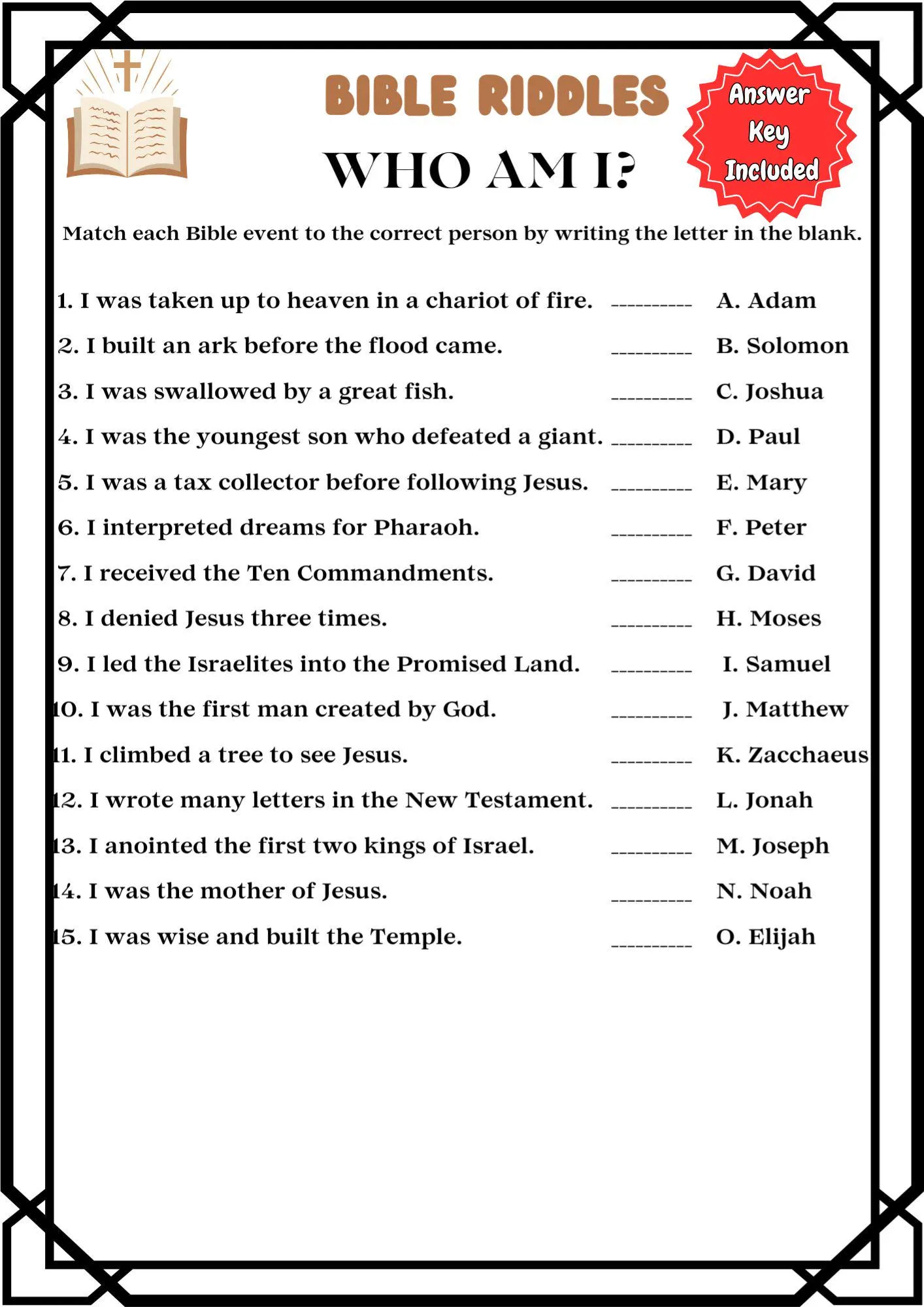 Printable Bible Puzzles with Answers