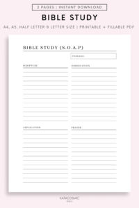Printable Bible Study SOAP Bible Study Scripture Observation Apply Prayer Bible Journaling Bible Reading Planner Faith Journaling Etsy
