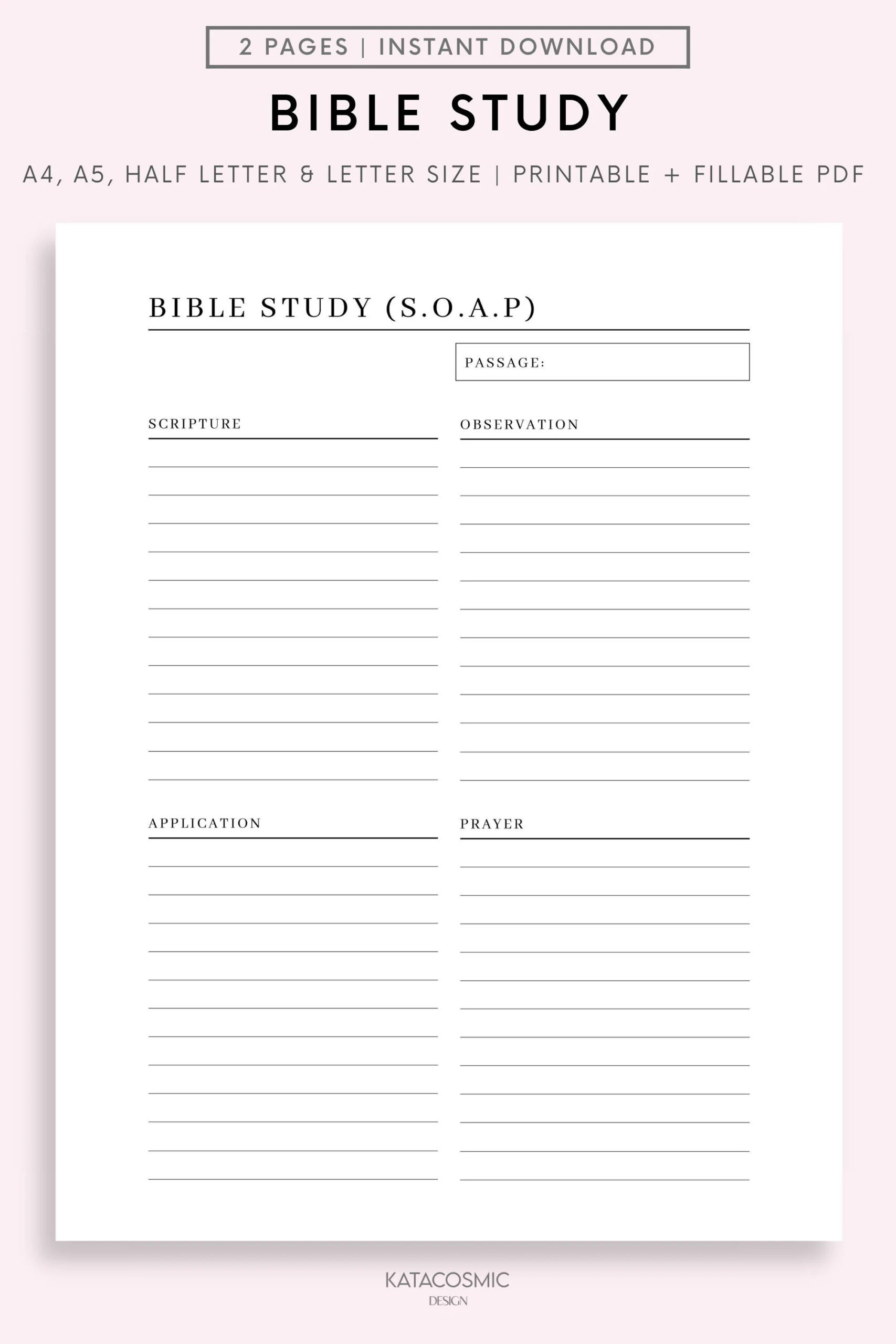 Printable Bible Study SOAP Bible Study Scripture Observation Apply Prayer Bible Journaling Bible Reading Planner Faith Journaling Etsy