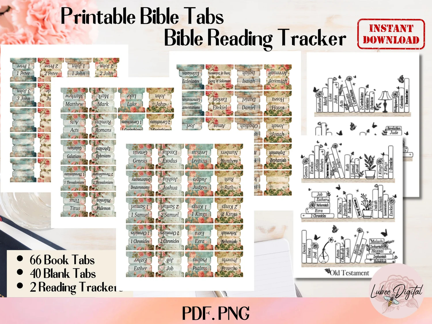 Printable Bible Tabs Bible Journaling Tabs Shabby Chic Book Tabs 66 Books Of Bible Blank Tabs Printable Bible Book Tracker