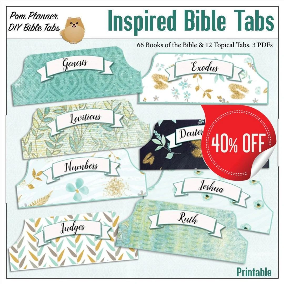 Printable Bible Tabs Teal Floral Patterns PDF Download Etsy