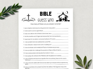 Printable Bible Trivia Guess Who Game Bible Games Fun Christian Youth Group Game Sunday School Church Study Activity