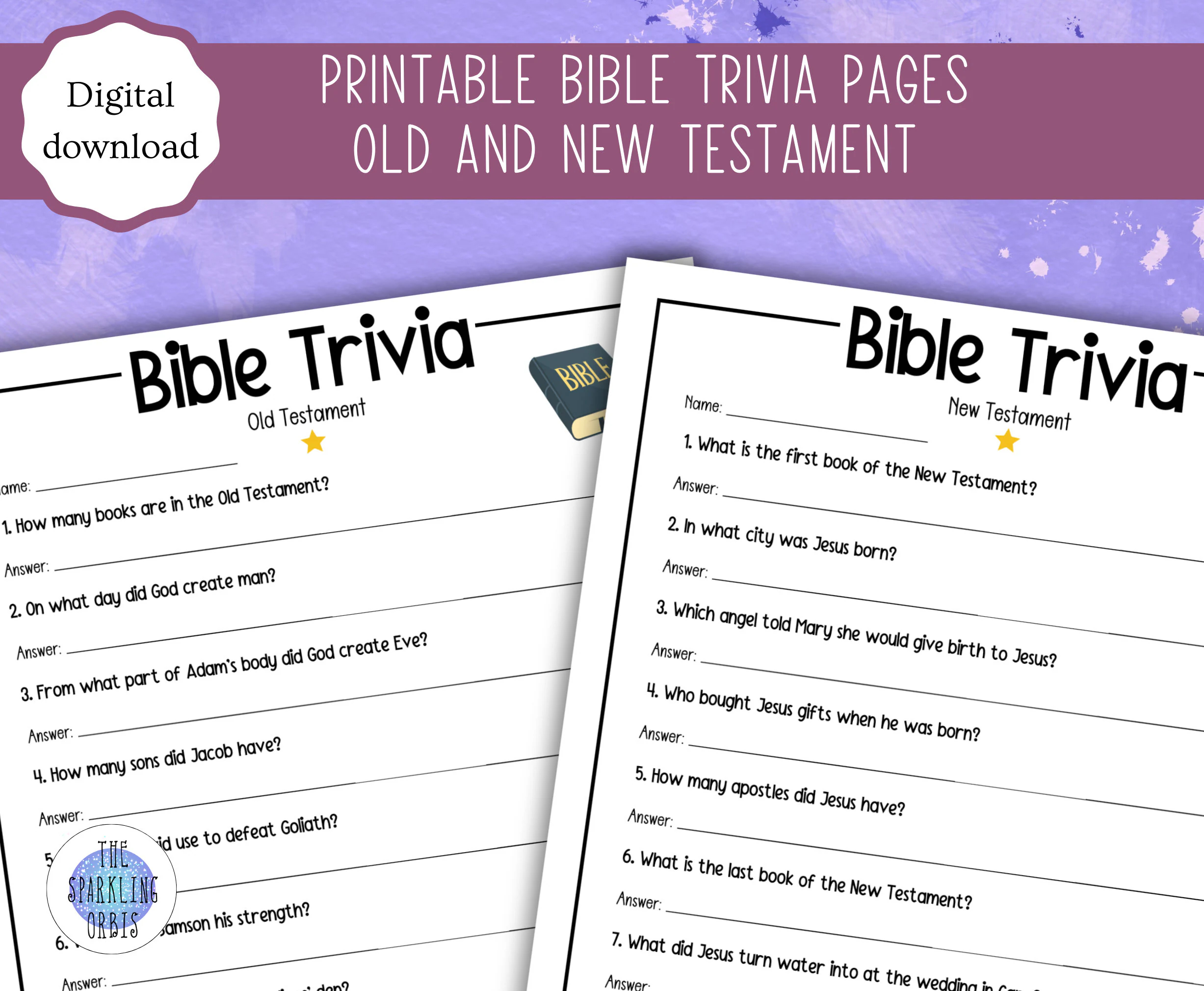 Printable Bible Trivia Pages Old Testament New Testament Bible Quiz Bible Questions Church Activities Christian Games Pdfs Etsy UK