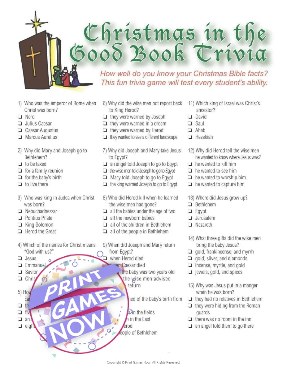 Printable Bible Trivia Questions And Answers Worksheets Library