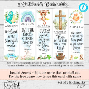 Printable Bible Verse Bookmarks Bookmarks For Children Personalized Bookmarks Bible Verse Bookmarks For Kids Editable Bookmarks Etsy