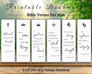 Printable Bible Verse Bookmarks For Men Boys Christian Gift For Dad Scripture Quotes For Him Religious DIY Gift Black And White Etsy