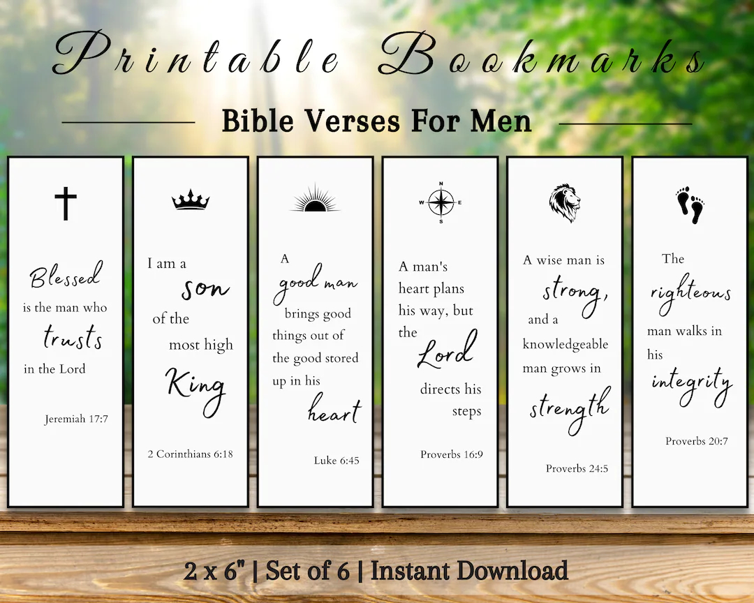 Printable Bible Verse Bookmarks For Men Boys Christian Gift For Dad Scripture Quotes For Him Religious DIY Gift Black And White Etsy