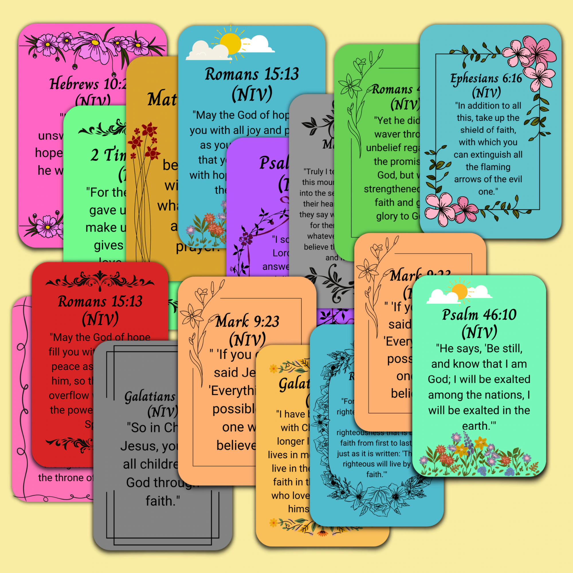 Printable Bible Verse Cards About Faith Bible Study Tools Memory Verse Flash Cards Colorful Bible Affirmations Gift For Christian Women Etsy