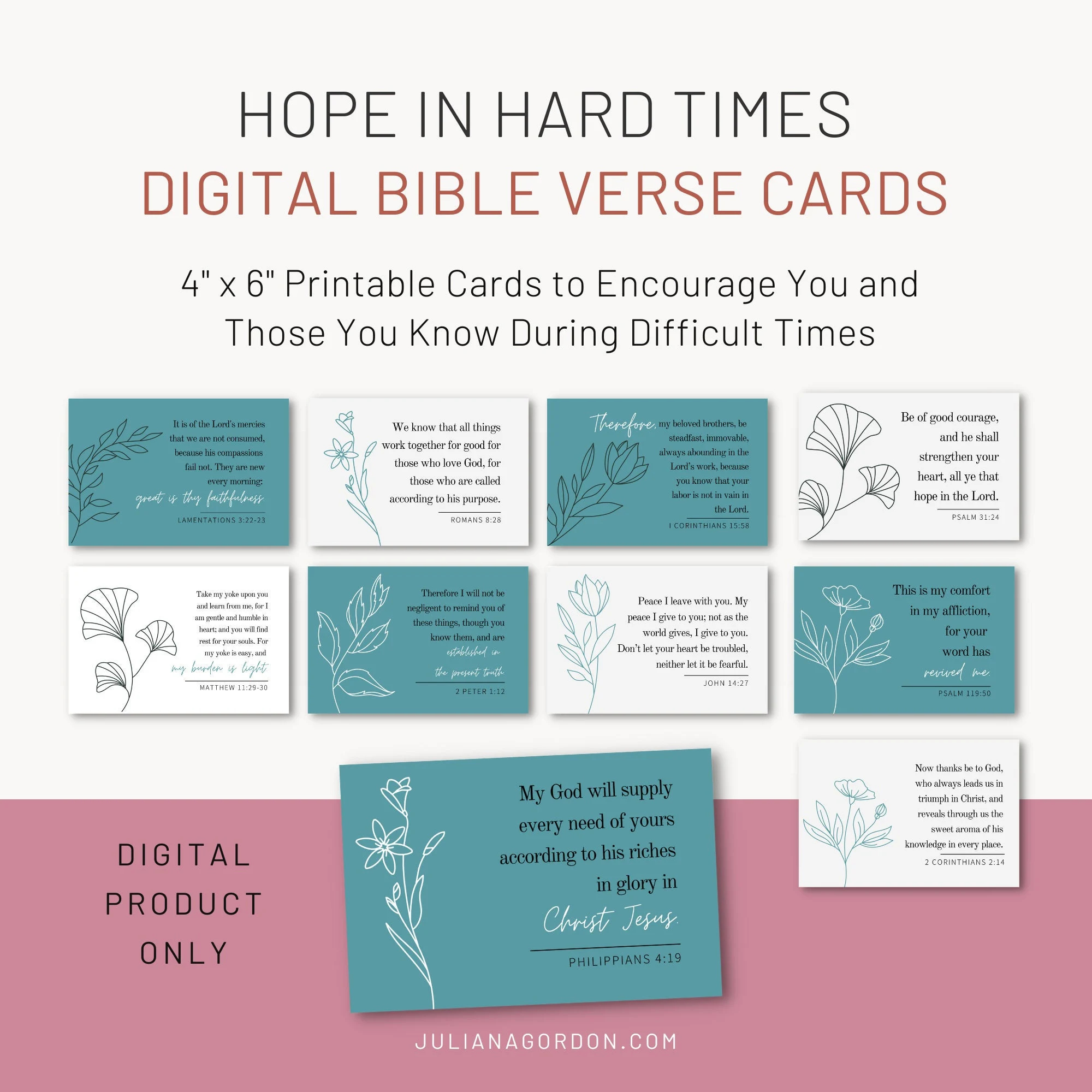Printable Bible Verse Cards For Hope In Hard Times 4x6 Scripture Cards For Encouragement And Inspiration Etsy