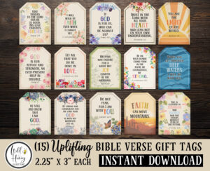 Printable Bible Verse Gift Tags Uplifting Scriptures Vintage Floral Retro Boho Style 2 25