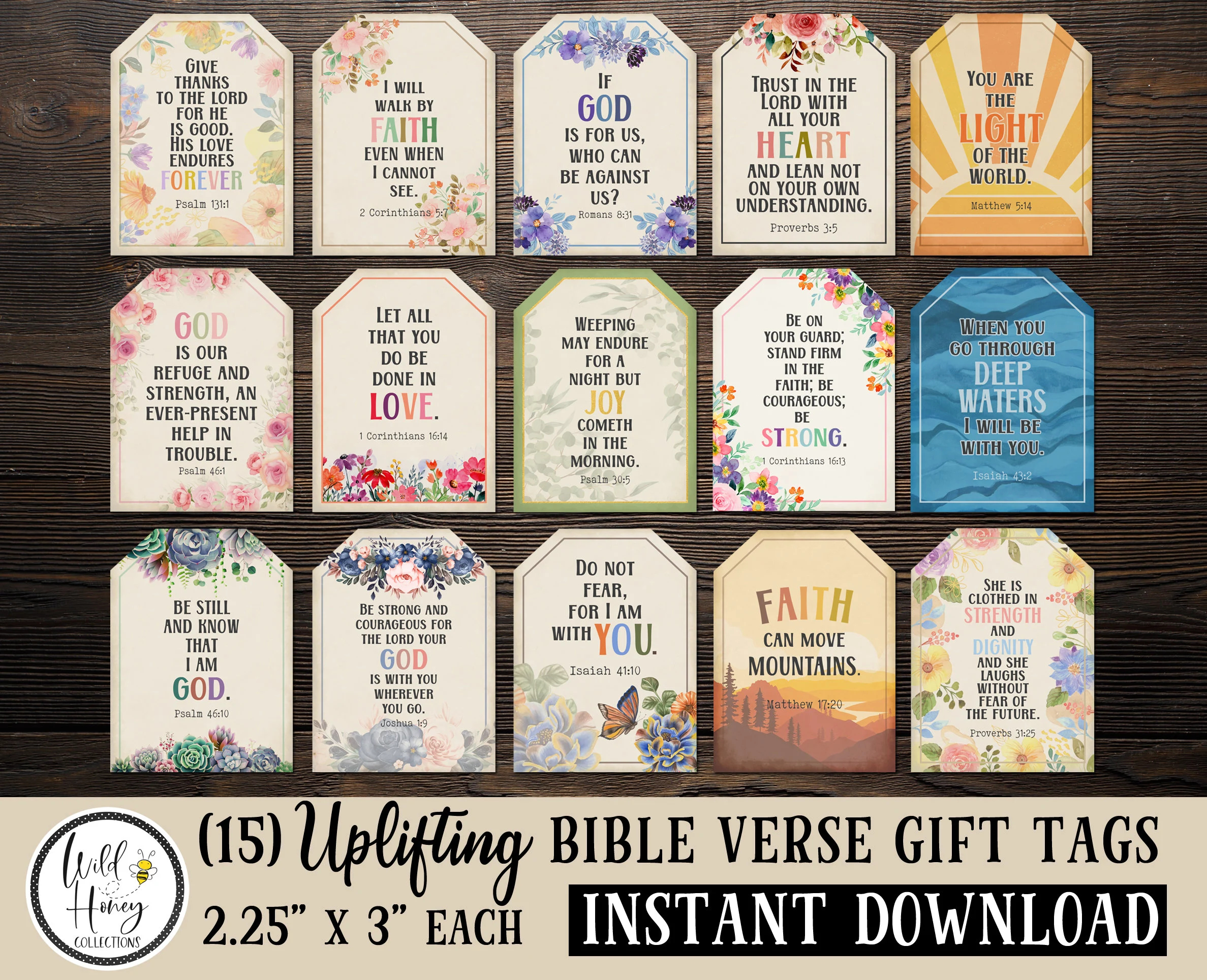 Printable Bible Verse Gift Tags Uplifting Scriptures Vintage Floral Retro Boho Style 2 25
