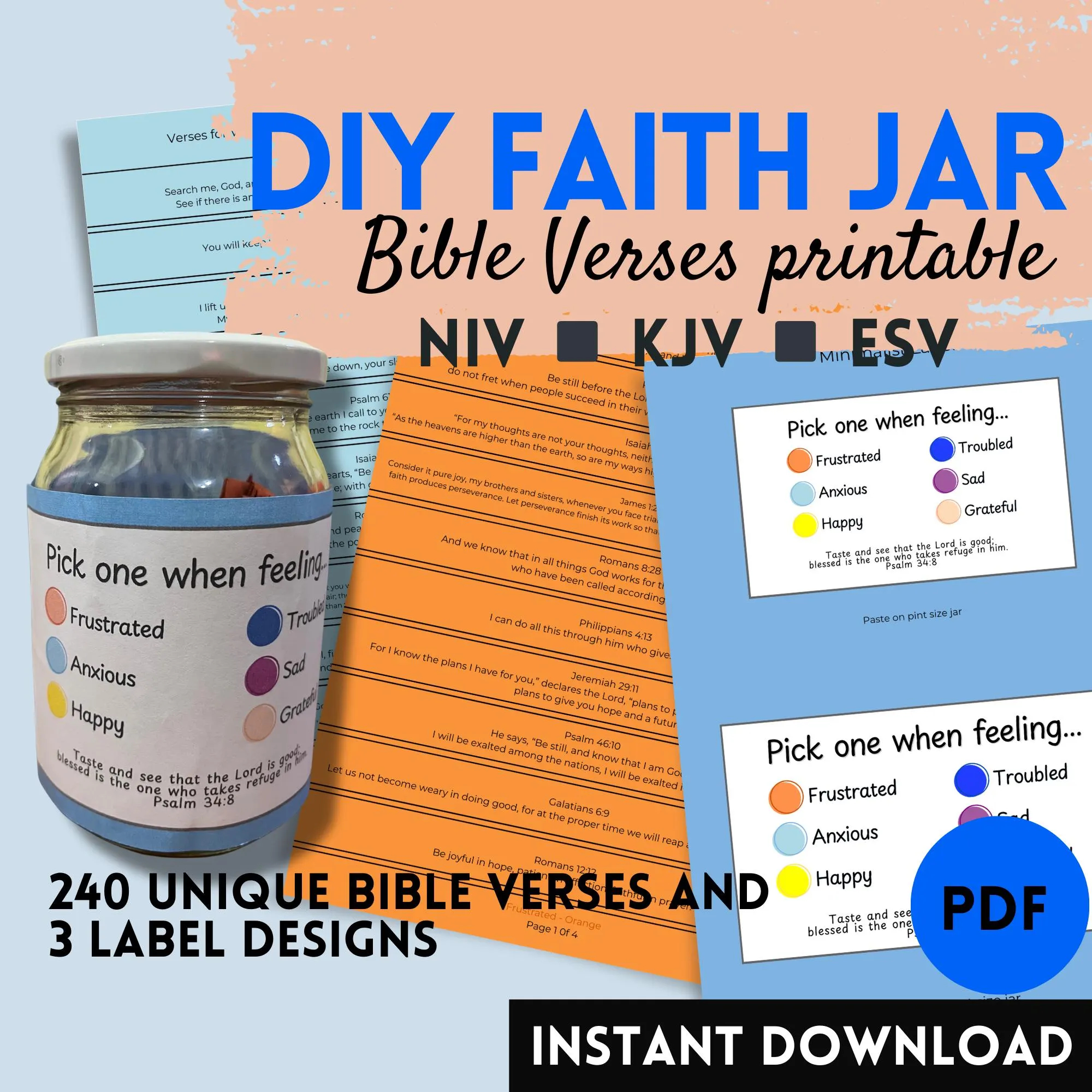 Printable Bible Verse Jar DIY Scripture Cards For Encouragement Faith Christian Inspiration Gift Christmas Stocking Stuffer Etsy