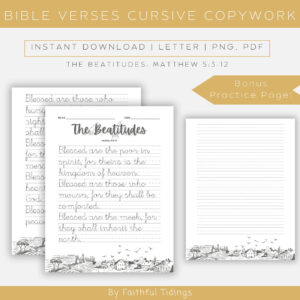 Printable Bible Verses Copywork The Beatitudes Matthew 5 3 12 ESV Cursive Writing Practice Handwriting Practice Homeschooling Etsy