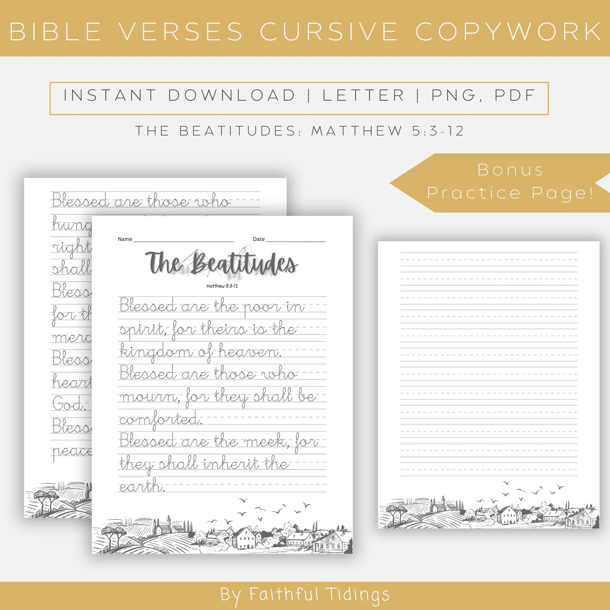 Printable Bible Verses Copywork The Beatitudes Matthew 5 3 12 ESV Cursive Writing Practice Handwriting Practice Homeschooling Etsy