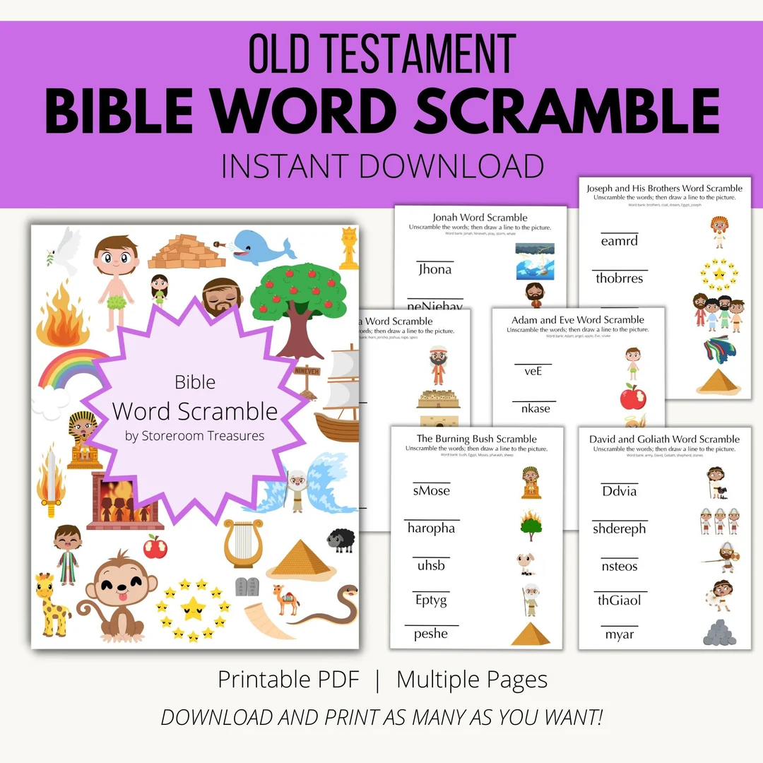 Printable Bible Word Scramble Puzzle Book Old Testament Etsy