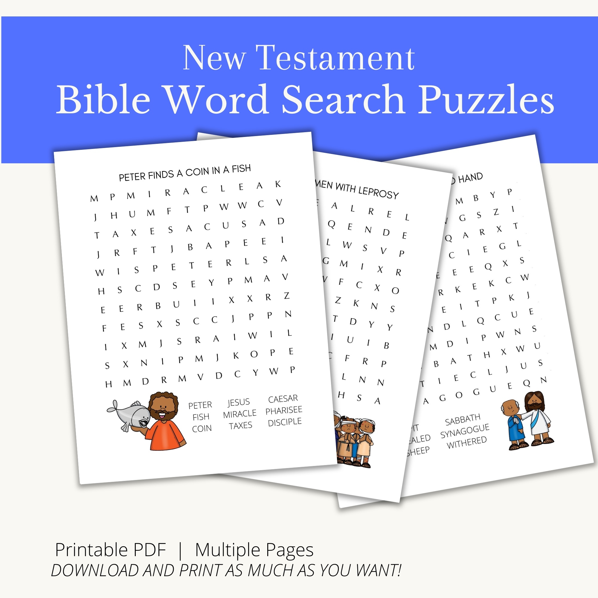 Printable Bible Word Search Kids Activity Book Bundle Classful