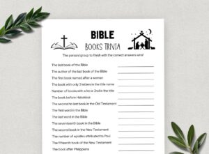 Printable Books Of The Bible Trivia Trivia Questions Bible Games Fun Christian Youth Group Game Sunday School Church Study Activity