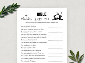 Printable Books Of The Bible Trivia Trivia Questions Bible Games Fun Christian Youth Group Game Sunday School Church Study Activity