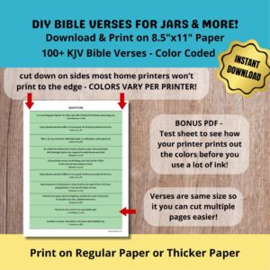 Printable DIY Bible Verses In A Jar 11 Topics 100 KJV Scriptures Color Black And White Versions Labels Bonus Color Test Page Bible Study Etsy