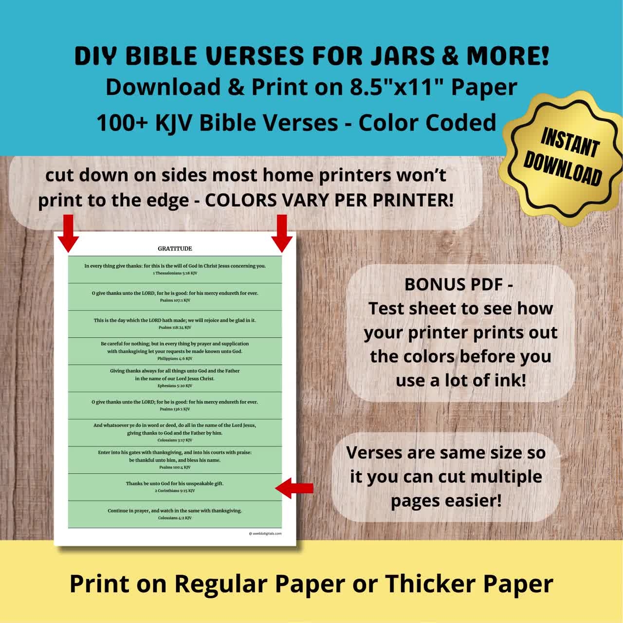 Printable DIY Bible Verses In A Jar 11 Topics 100 KJV Scriptures Color Black And White Versions Labels Bonus Color Test Page Bible Study Etsy