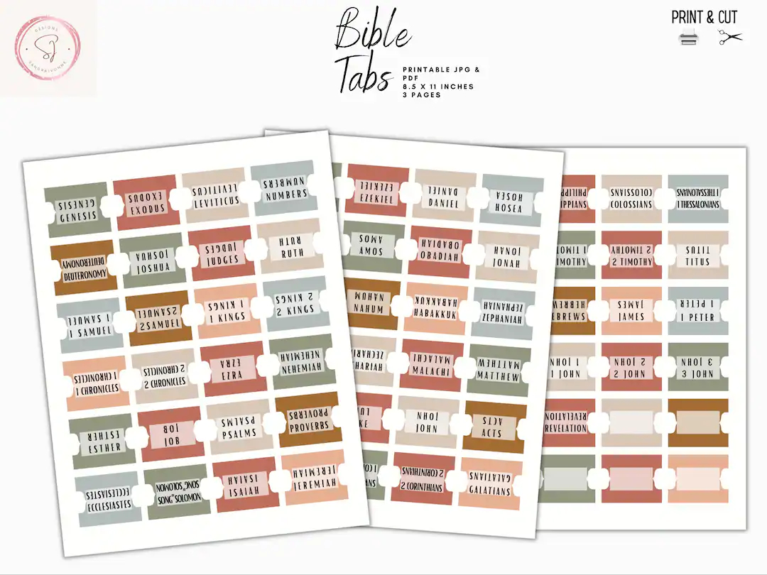 Printable Double Sided Bible Tabs Bible Tab Printable Printable Bible Sticker Bible Accessory Print And Cut Bible Tabs Printable Bible Etsy