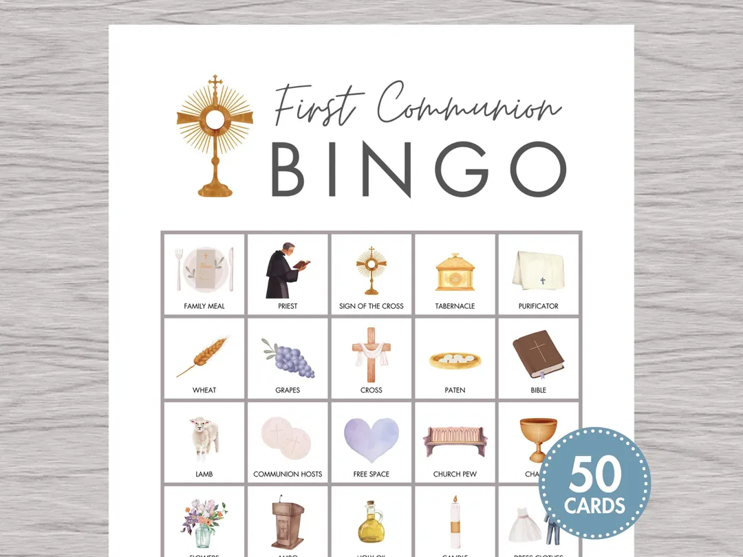 Printable First Communion BINGO Catholic Party Activity Religious Education Instant Download Kids Church Game Modern Design Etsy
