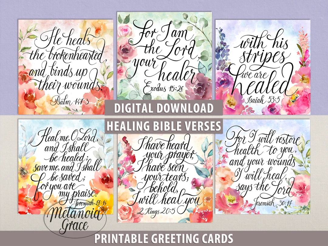 Printable Healing Bible Verse Note Cards 6 Printable Scripture Note Cards Health Bible Quotes Bible Verses For The Sick Digital Download Etsy