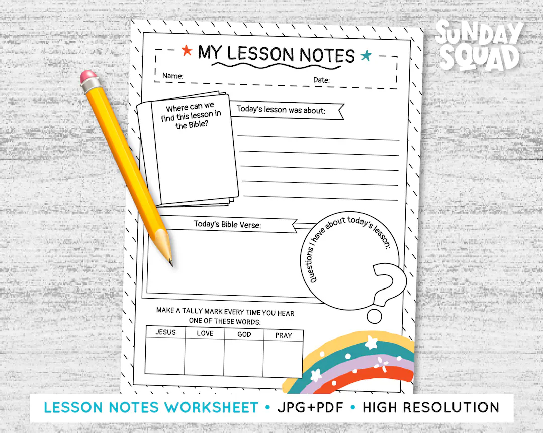 Printable Lesson Notes Worksheet Activity Page Children Kids Sunday School Church Bible Verse Printable Sermon Notes Kids Study Etsy