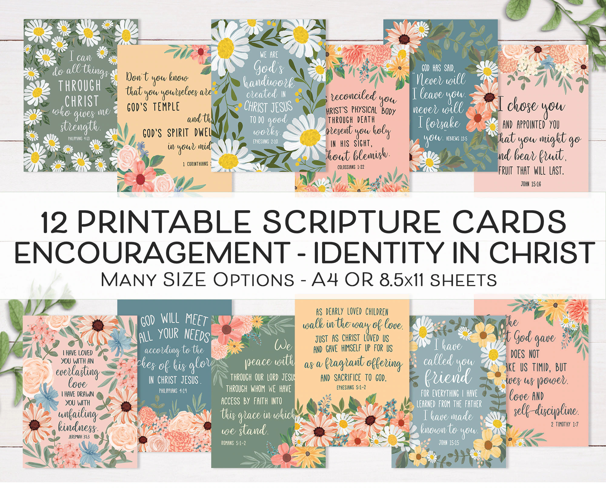 Printable Scripture Cards Encouragement Bible Verse Cards Identity In Christ PDF Christian Notecards Bible Memory Cards Bible Bookmark Etsy