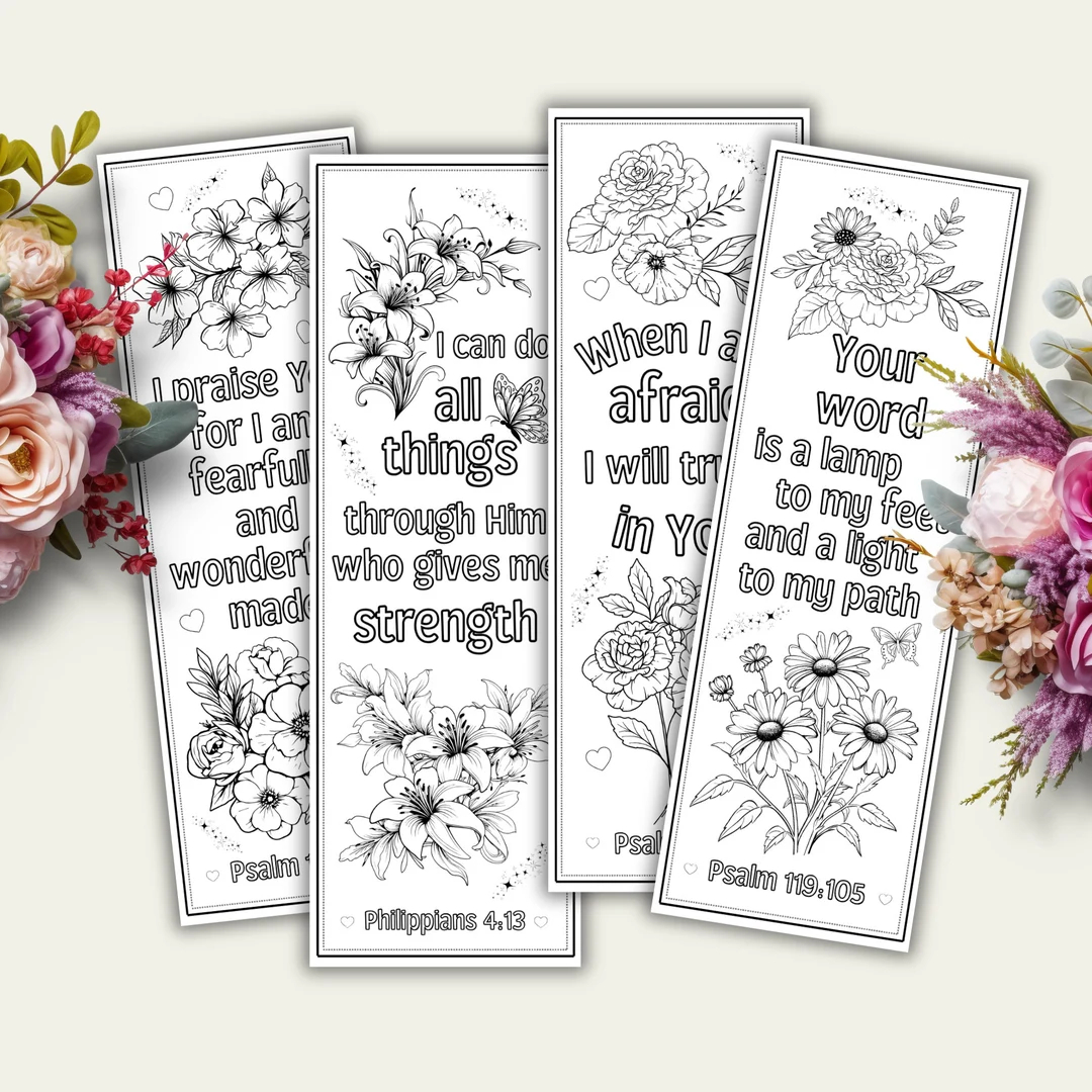 Printable Scripture Coloring Bookmarks For Women Bible Verse Affirmations Digital Flower Bookmark Set Perfect Gift For Christian Reader Etsy