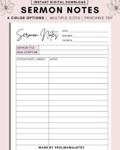 Printable Sermon Notes Sermon Summary Note Christian Planner Printable Cornell Sermon Notes Goodnotes Sermon Note Templates PDF Download Etsy