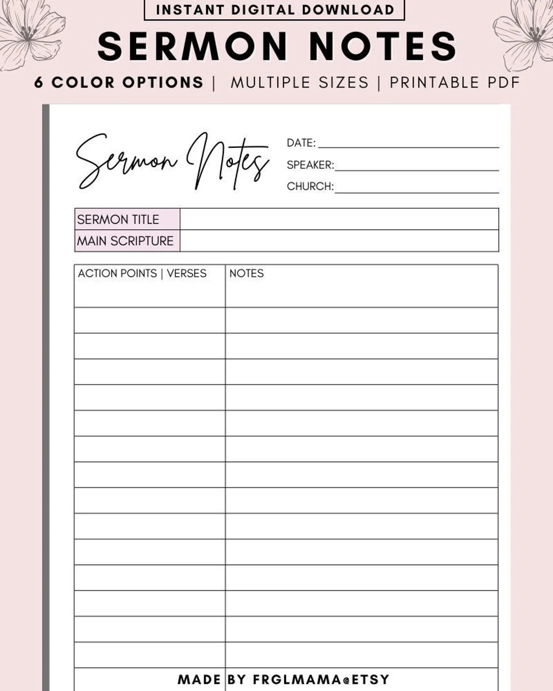 Printable Sermon Notes Sermon Summary Note Christian Planner Printable Cornell Sermon Notes Goodnotes Sermon Note Templates PDF Download Etsy