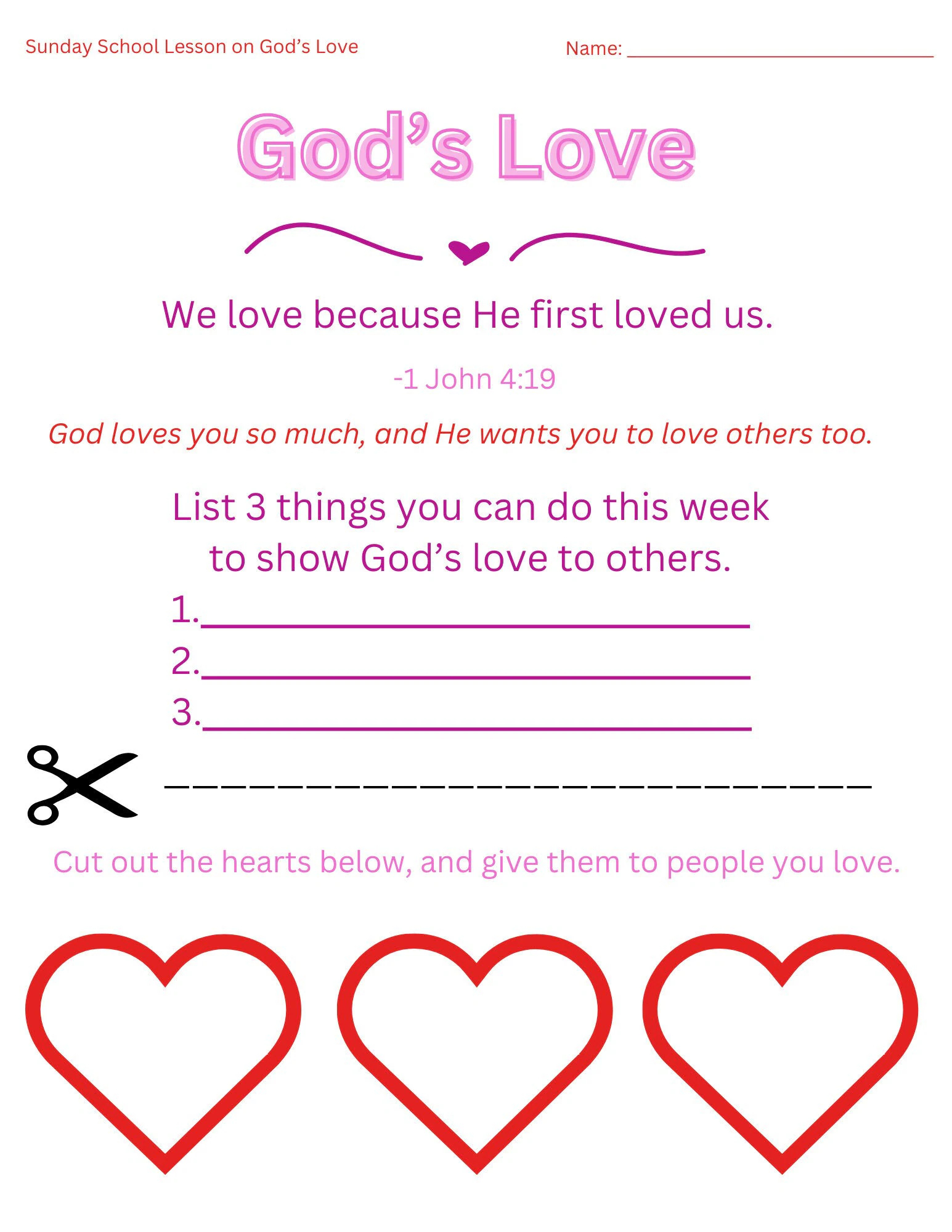 printable sunday school lesson on god s love etsy