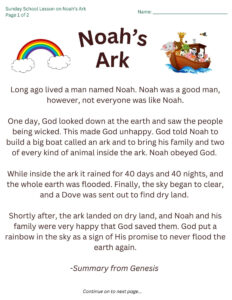 Printable Sunday School Lesson On Noah s Ark Etsy