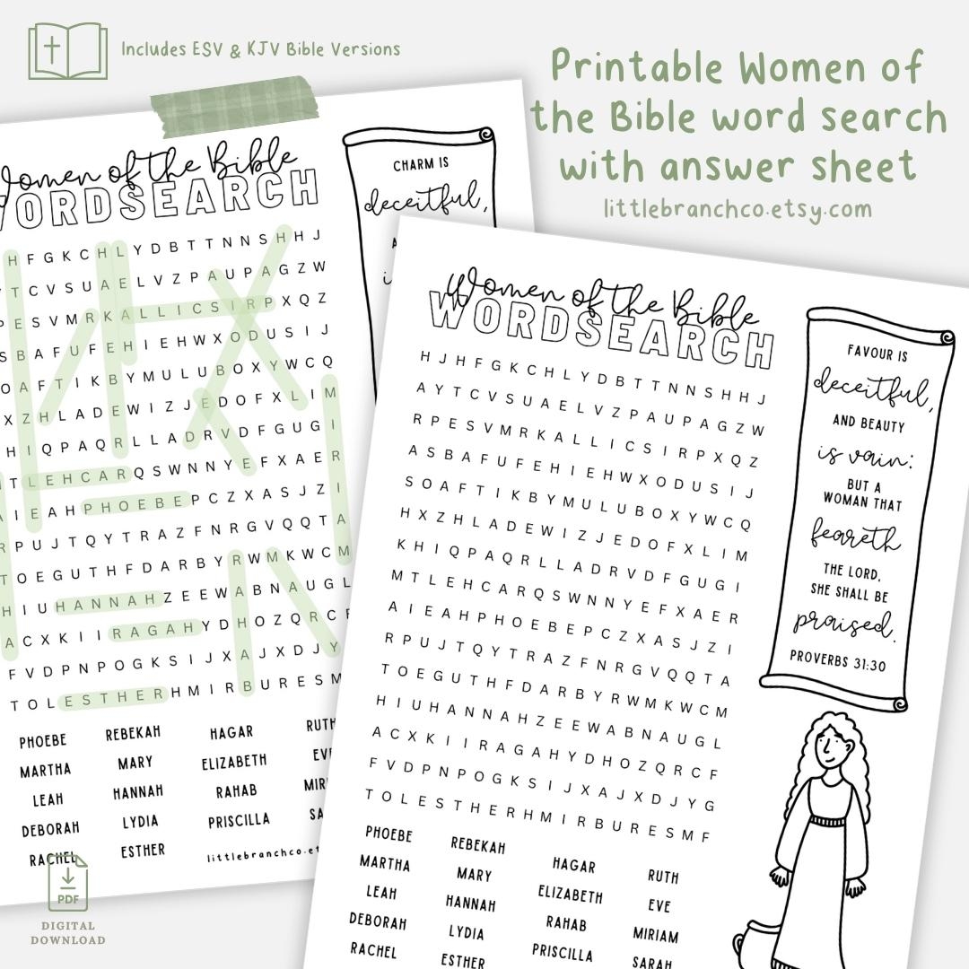Printable Women Of The Bible Word Search Women Of The Bible Sunday School Bible Activity Pages Proverbs 31 ESV And KJV Bible Verse Etsy