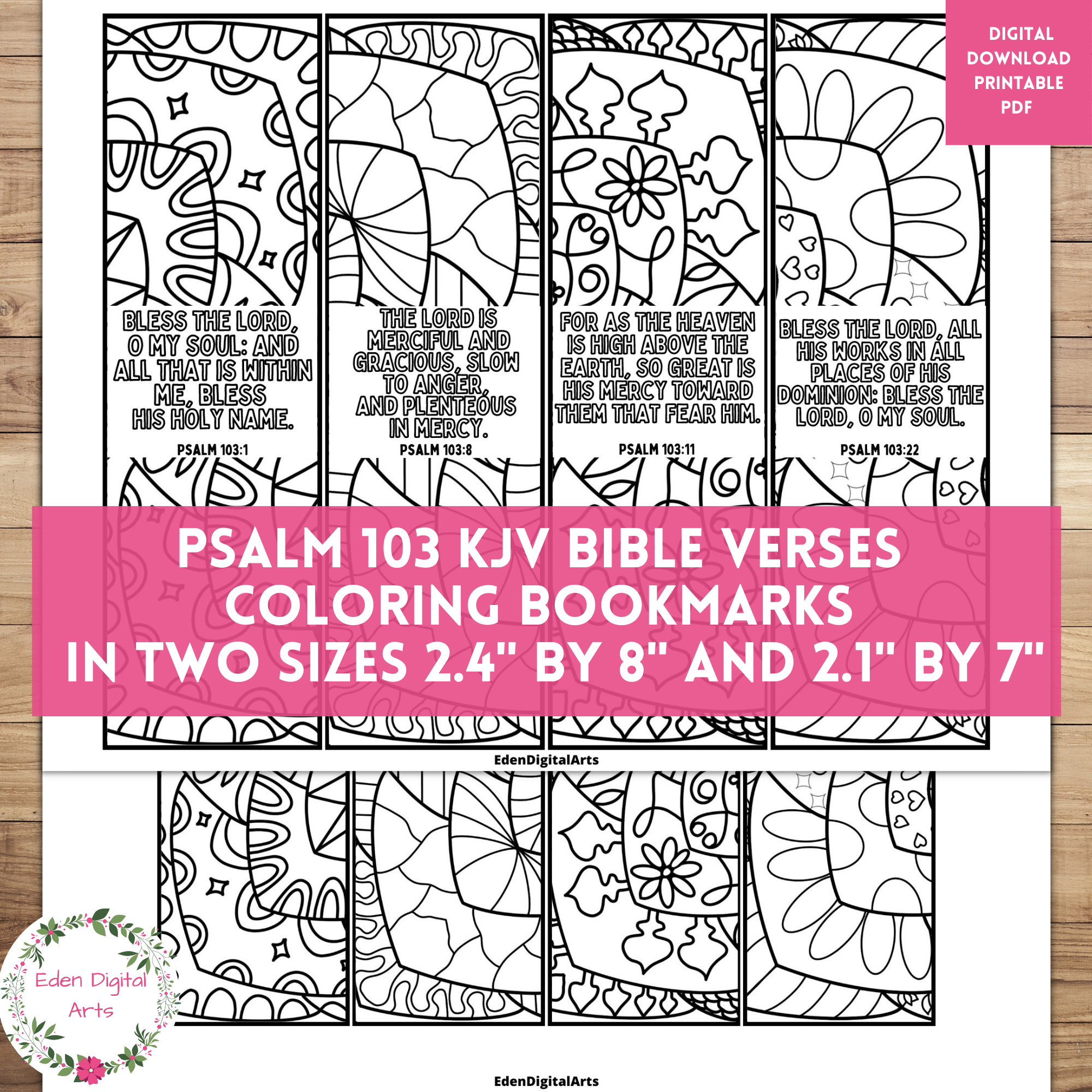 Psalm 103 Coloring Bible Verse Bookmarks KJV Scripture Christian Keepsake Craft Cards Student Friend Gifts Classful