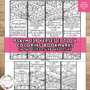 Psalm 139 ESV Self Esteem Coloring Bible Verses Bookmarks Scripture Doodle Keepsake Craft Student Gifts Party Favors Classful