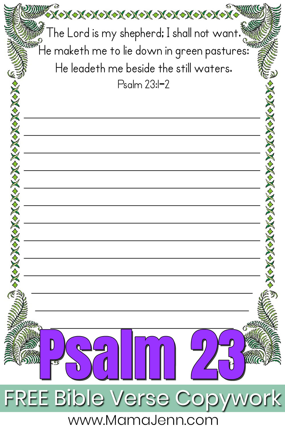 Psalm 23 Bible Verse Copywork Pages FREE Printables To Download